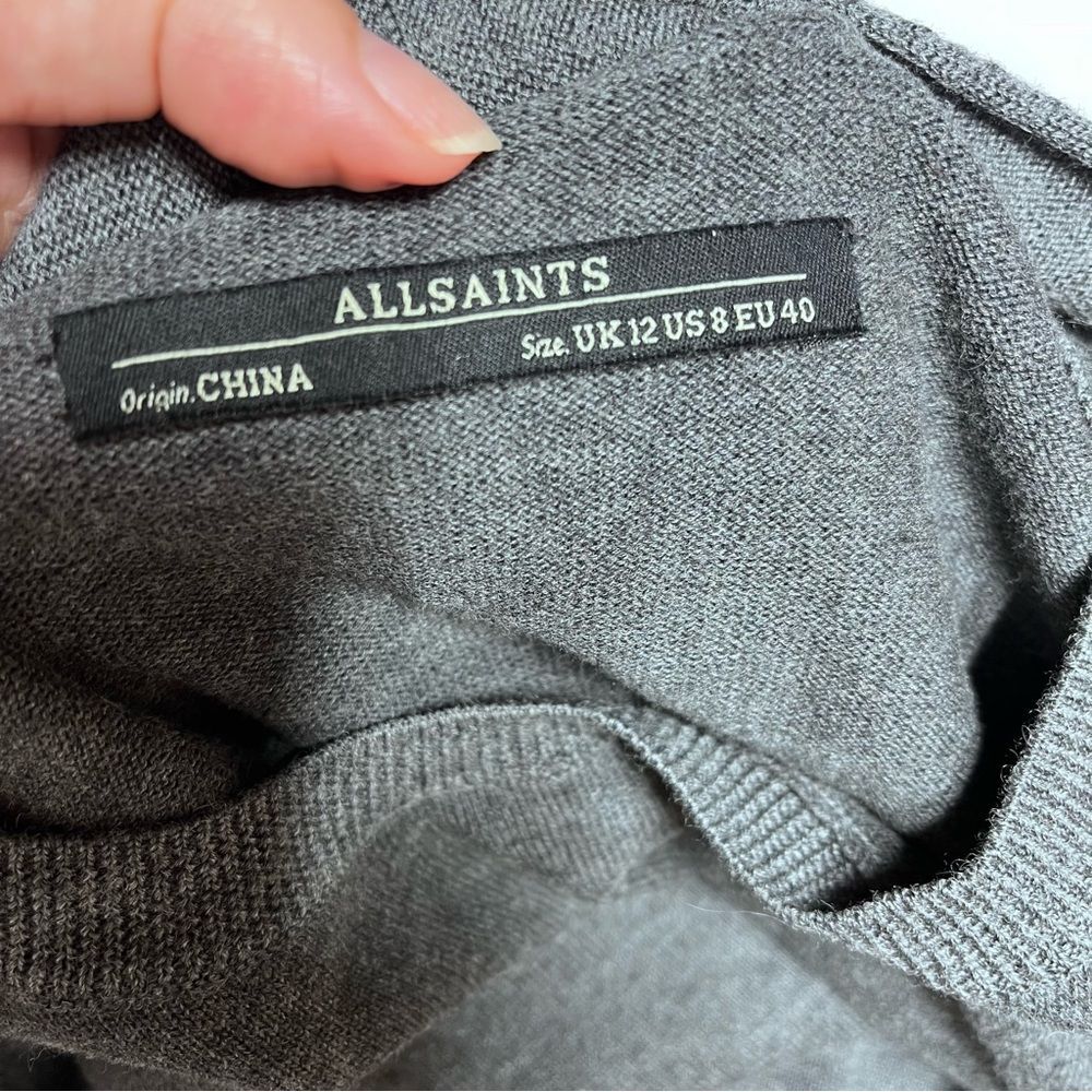 ALLSAINTS Drina Draped Layer Merino Wool Sweater Dress in Charcoal Gray 8 - Picture 5 of 9